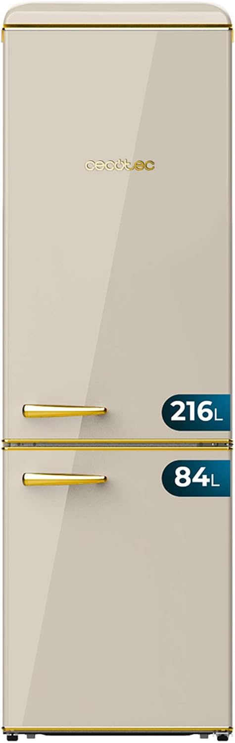 Cecotec Réfrigérateur, 300 L, éclairage LED, verre, 191, 5 cm, 60 cm, 2 Portes, Contrôle de la Température, Beige
