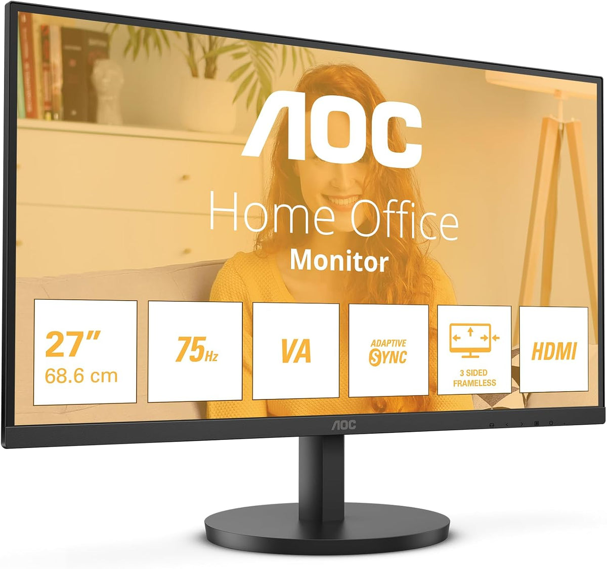 AOC Moniteur PC, sans Cadre, 27 Pouces, 68, 6 cm, Écran FHD 27 Pouces, 27B3HM, 75Hz, 4ms, 250 CD/m, Full HD, FreeSync, filtre de lumière bleue