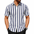 Chemise homme taille L en tissu tissé blanc bleu à rayures verticales manches courtes style décontracté
