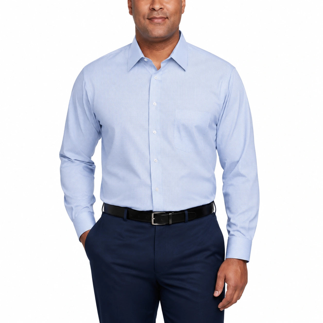 Chemise homme taille L bleu clair à micro-motif manches longues coupe classique