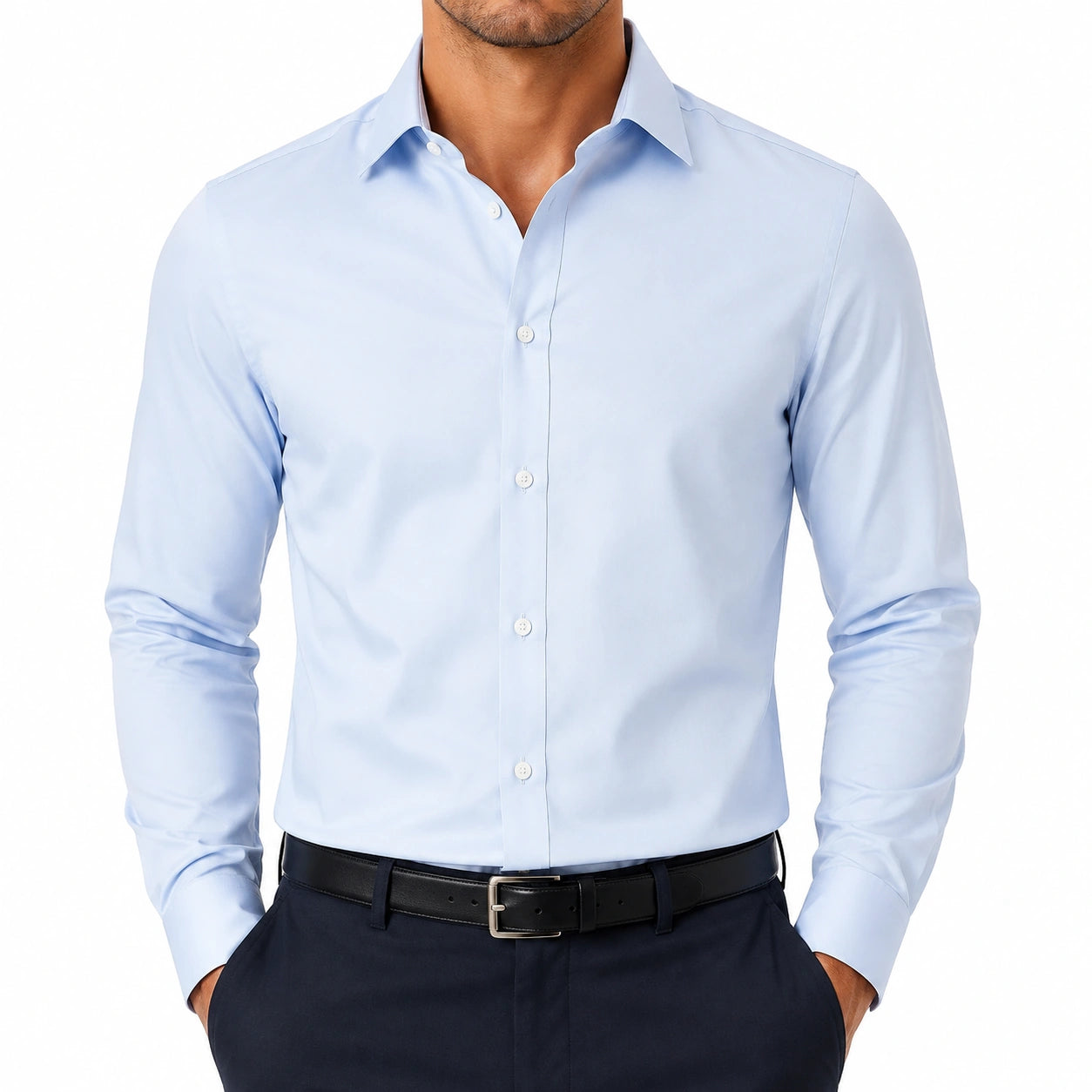 Chemise homme taille M en tissu bleu clair à manches longues coupe ajustée