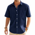 Chemise homme M bleu marine à manches courtes en tissu texturé style décontracté