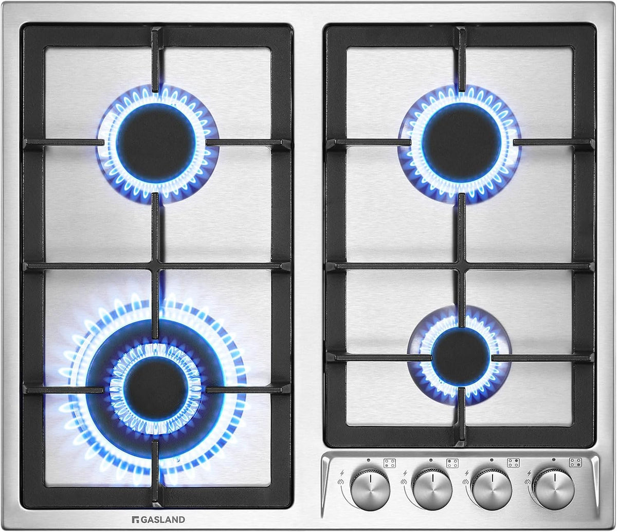 Plaque de cuisson GASLAND GH60SF, acier inoxydable, 60 cm cuisinière à gaz butane avec brûleur Wok, 56 × 48 cm, 240 V, 8000W, 8 kW, 1, 0 kW, 3, 4 kW