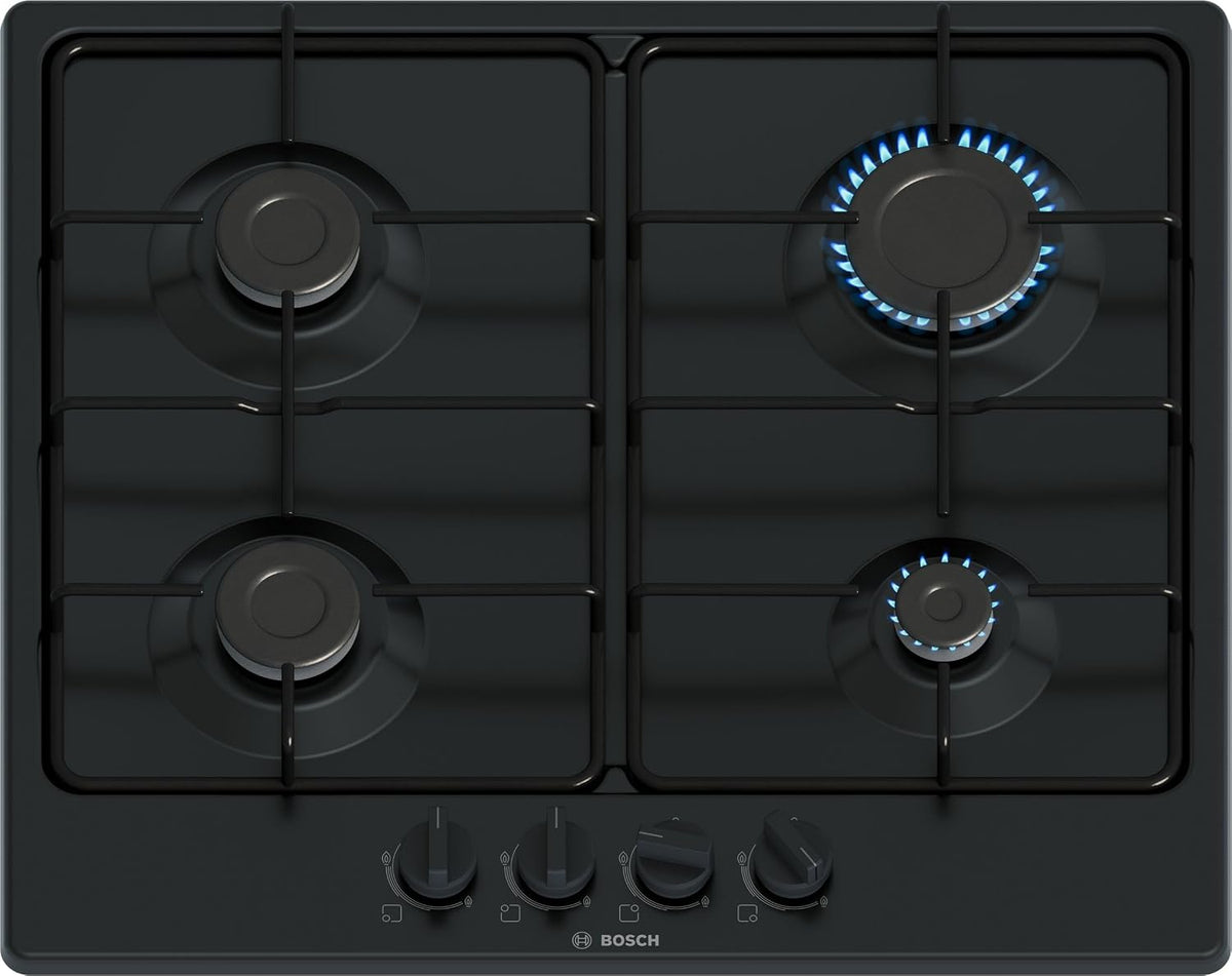 Bosch PGP6B6K80 Plaque de cuisson, 60 cm, PGP6B6K80 Serie 4, 4 feux, noir, Cuisinière à gaz, Poignées de cavalier: contrôle ergonomique