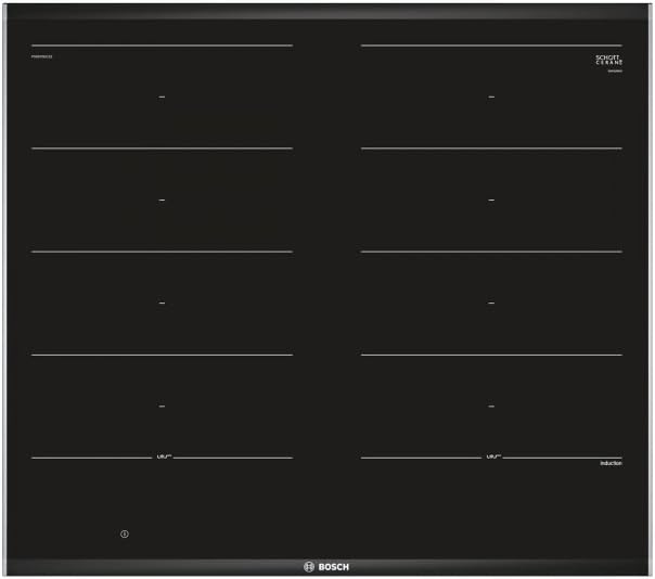 Plaque de cuisson Bosch PXX675DC1E, acier inoxydable, 60, 6 × 52, 7 × 5, 1 cm, 60, 6 cm, 56 cm, 52, 7 cm, 50 cm, 7400 W, 240 V, 60 Hz, Noir, minuterie