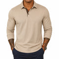 Polo homme taille M beige en tissu extensible à manches longues coupe ajustée