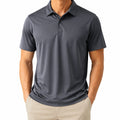 Polo homme taille L en maille synthétique gris anthracite à manches courtes décontracté