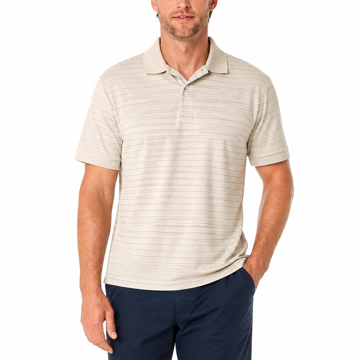 Polo homme taille L beige à rayures manches courtes style décontracté