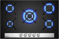 Plaque de cuisson GASLAND GH6805BG1FC, verre, GH6805BG1FC Table de Cuisson à Gaz 5 Feux Avec Brûleur Wok, 76 cm Noir Vitrocéramique, 10400 W, 240 V