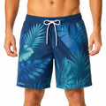 Short de bain homme M en polyester bleu à motif tropical avec cordon de serrage