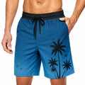 Short de bain homme taille L bleu avec imprimé palmiers et taille ajustable