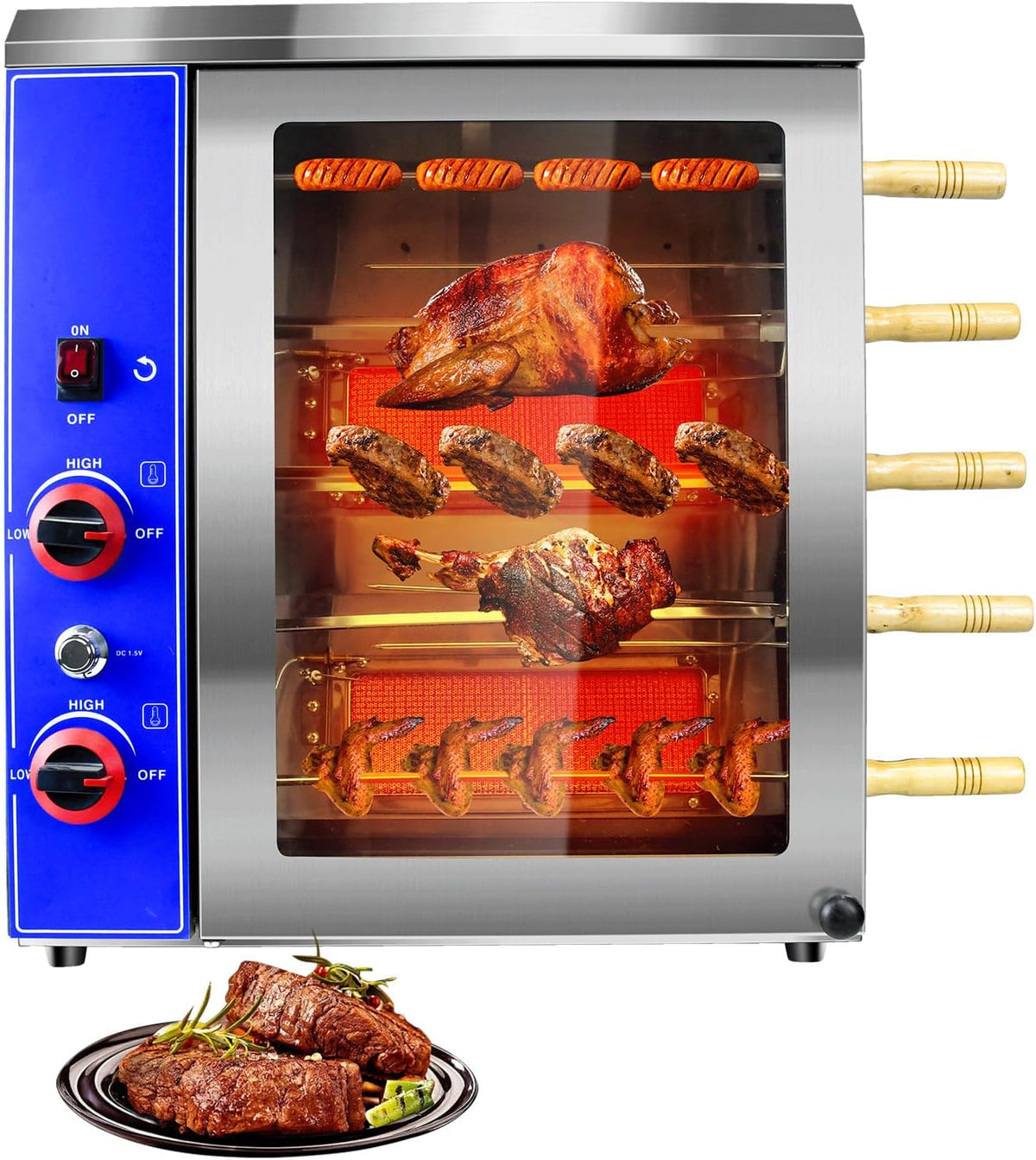 Four rôtissoire, réglable, acier inoxydable, 50°C, 400°C, minuterie, verre, Rôtissoire à Poulet Professionnelle au Gaz, Churrasco Brésilien