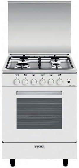 GLEM GA660CVMWH Cuisinière mixte 60 cm, four électrique 5 modes, 4 brûleurs gaz, blanc