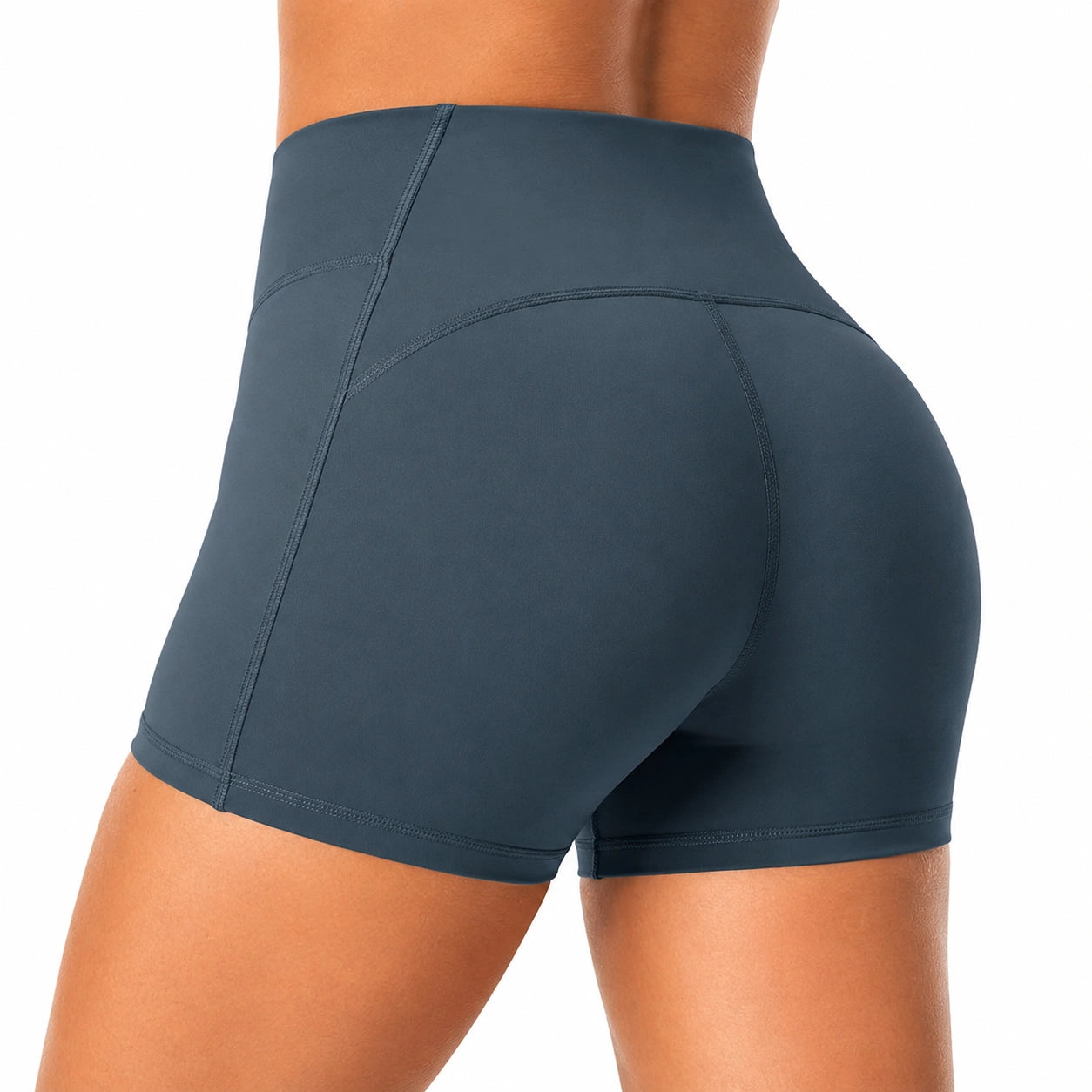 Short de sport taille haute M en tissu extensible bleu marine ajusté