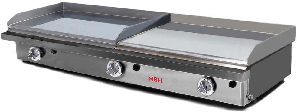MBH - MAQUINARIA BAR HOSTELERÍA Plaque à frire, 400 × 400 mm, réglable, acier inoxydable, 800 × 400 mm, 1200 × 400 mm, 10 mm, 3 mm