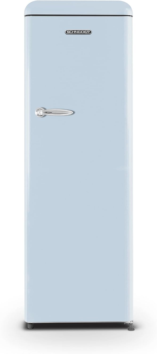 Schneider SCCL329VBL Réfrigérateur, éclairage LED, 4 clayettes verre, 337L, 1 porte, pose libre, Froid brassé, Dégivrage automatique, Bleu