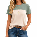 T-shirt femme M en maille côtelée vert sauge et beige style décontracté