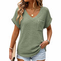 Haut femme M vert sauge en tissu texturé à col V coupe ample
