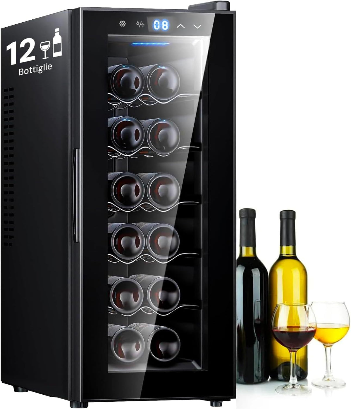 Mini réfrigérateur, 65 W, éclairage LED, Cave pour 12 bouteilles de vin, Wintem, Wooler12, 18 °C