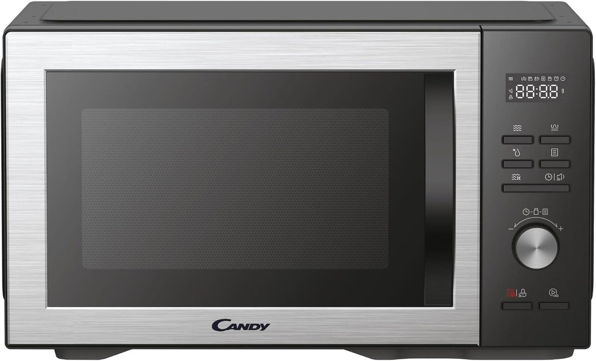 CANDY Four micro-ondes, acier inoxydable, 5 niveaux, CMGA31EDLB, 1000W, 31L, 31, 5cm, Gril Quartz 1000W, Grande Capacité 31L, Noir Argenté