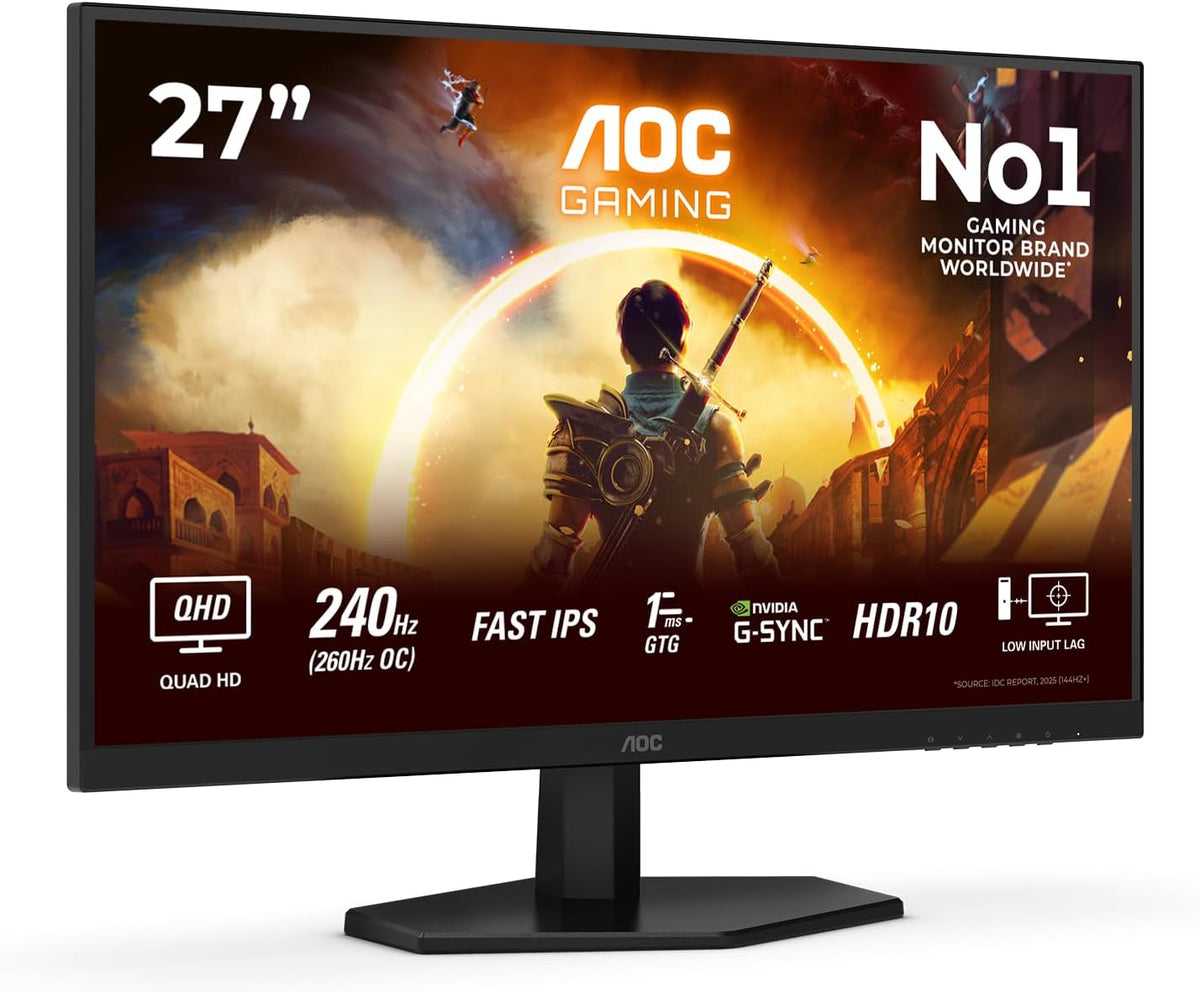 AOC Moniteur PC, 27 Pouce, Q27G42ZE HDR10, 260Hz, 144 Hz, 240 Hz, 260 Hz, 1ms GtG, Noir, G-Sync Compatible
