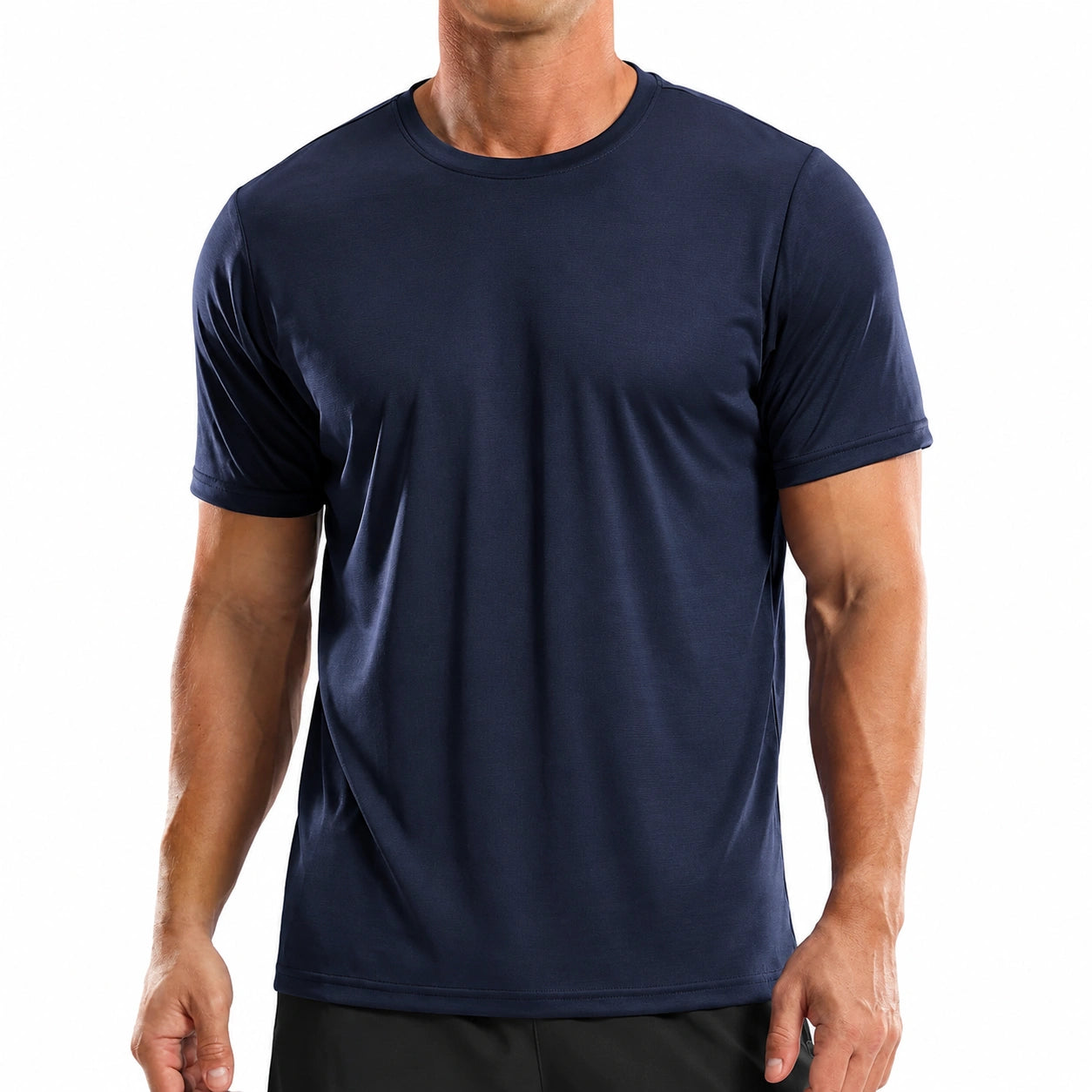 T-shirt homme taille M en tissu synthétique bleu marine à col rond manches courtes