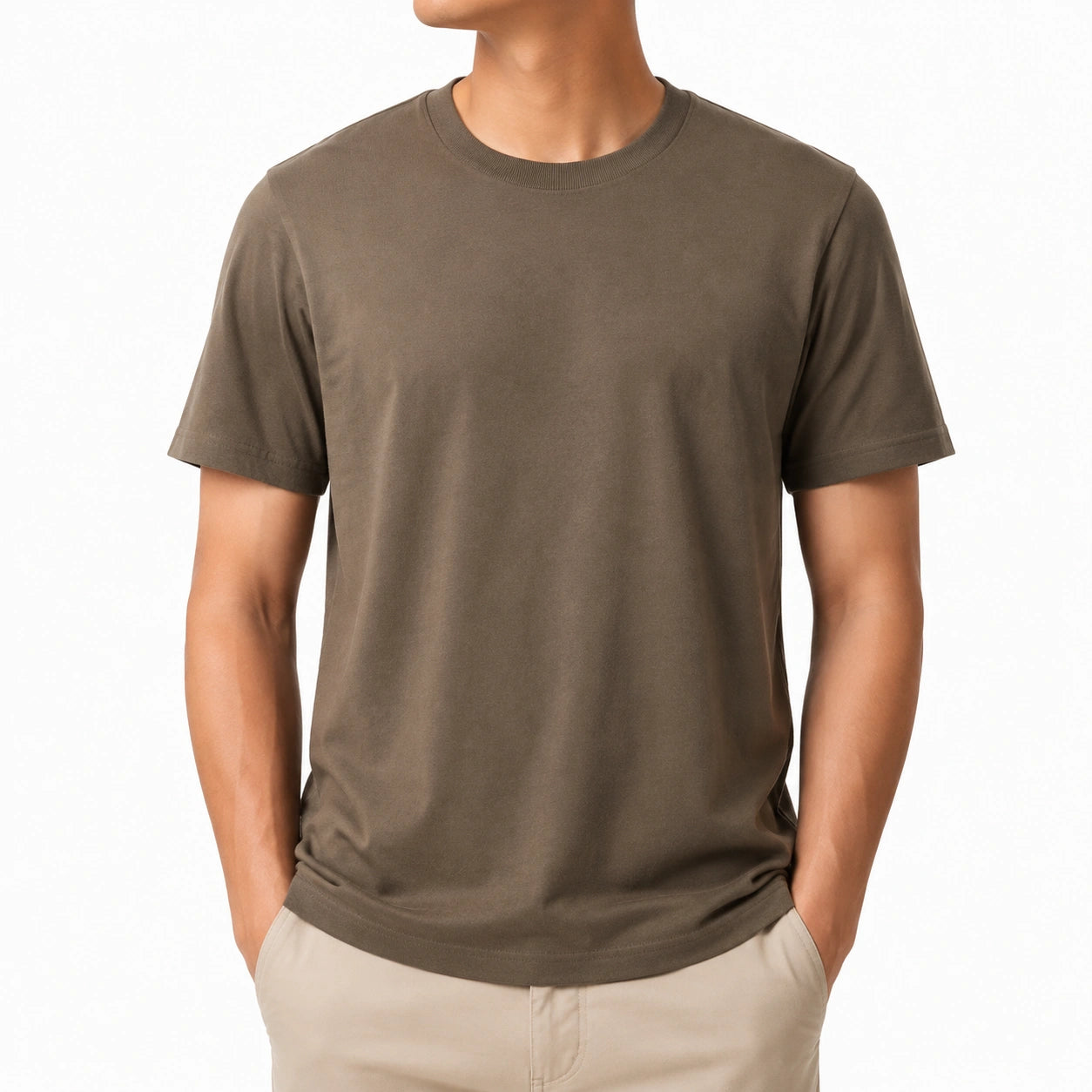 T-shirt homme taille M en coton marron à manches courtes coupe droite