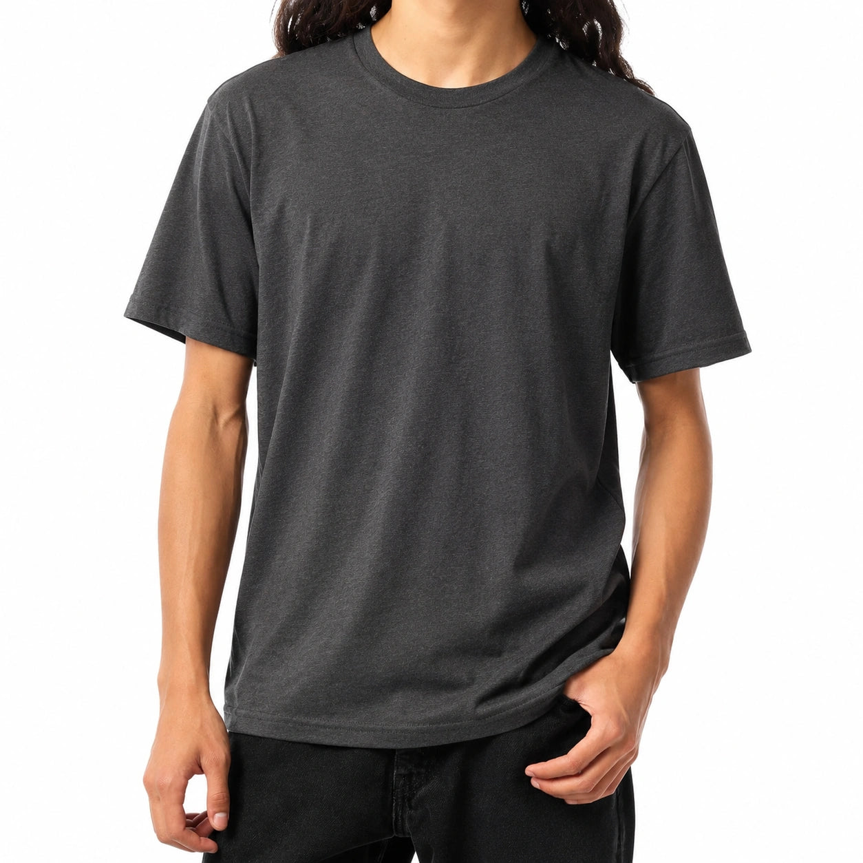 T-shirt taille L en tissu gris anthracite à manches courtes coupe droite