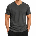 T-shirt homme taille L en textile gris anthracite à col V manches courtes décontracté