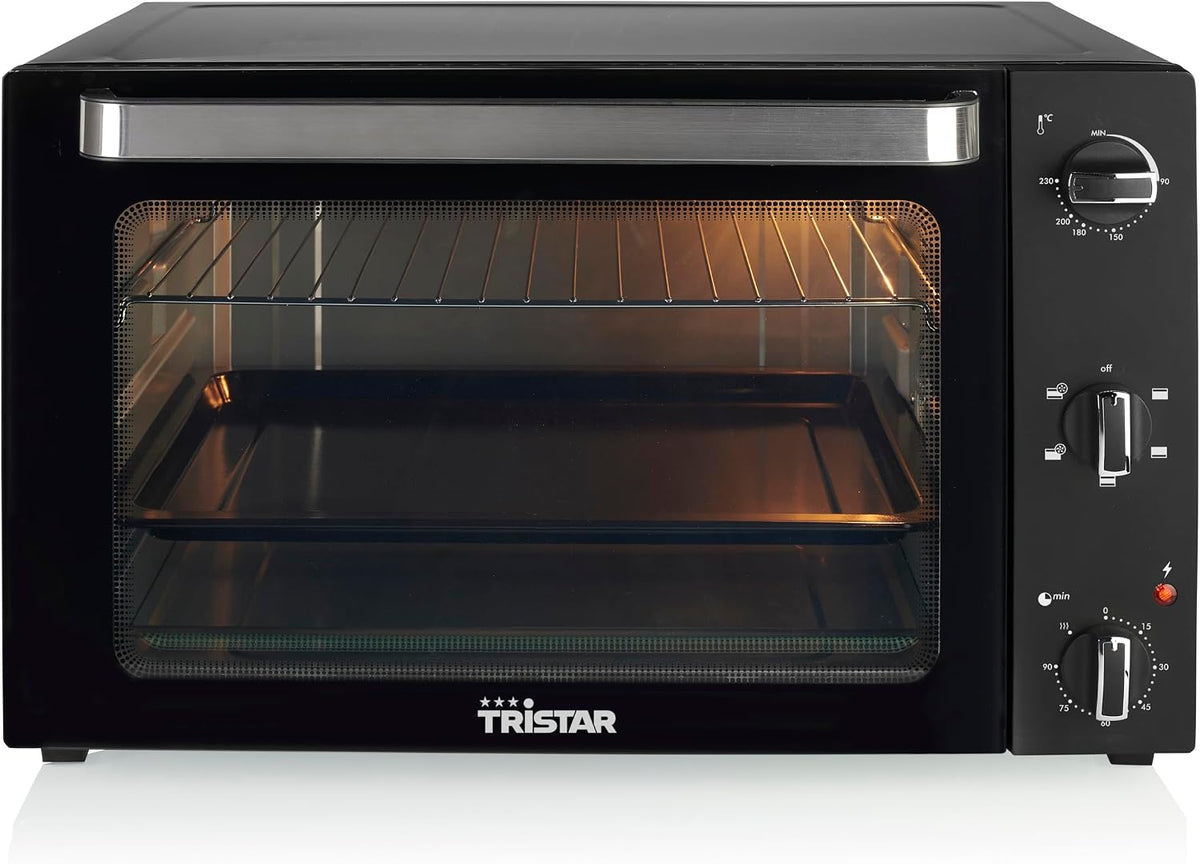 Tristar Mini four, Thermostat réglable jusqu'à 230°C, 60 L, OV-3640, 2000 Watt, Minuterie 90 min, avec Lampe Intérieure, fonction gril