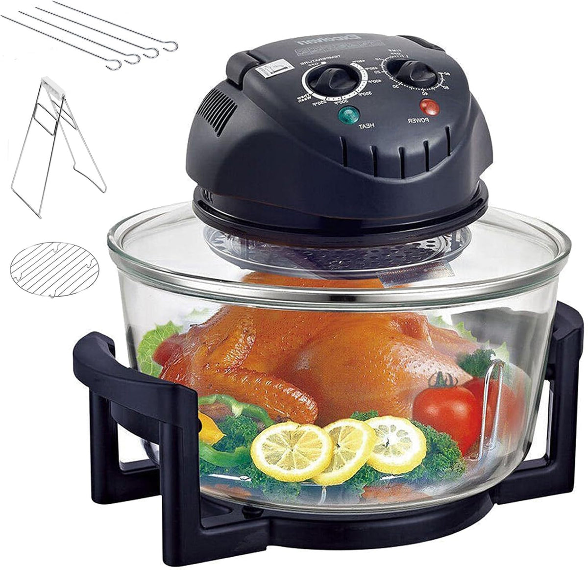 Friteuse sans huile, 1300 W, réglable, verre, 12 L, 2 cm, 230 °C, minuterie, les grillades, la cuisson à la vapeur