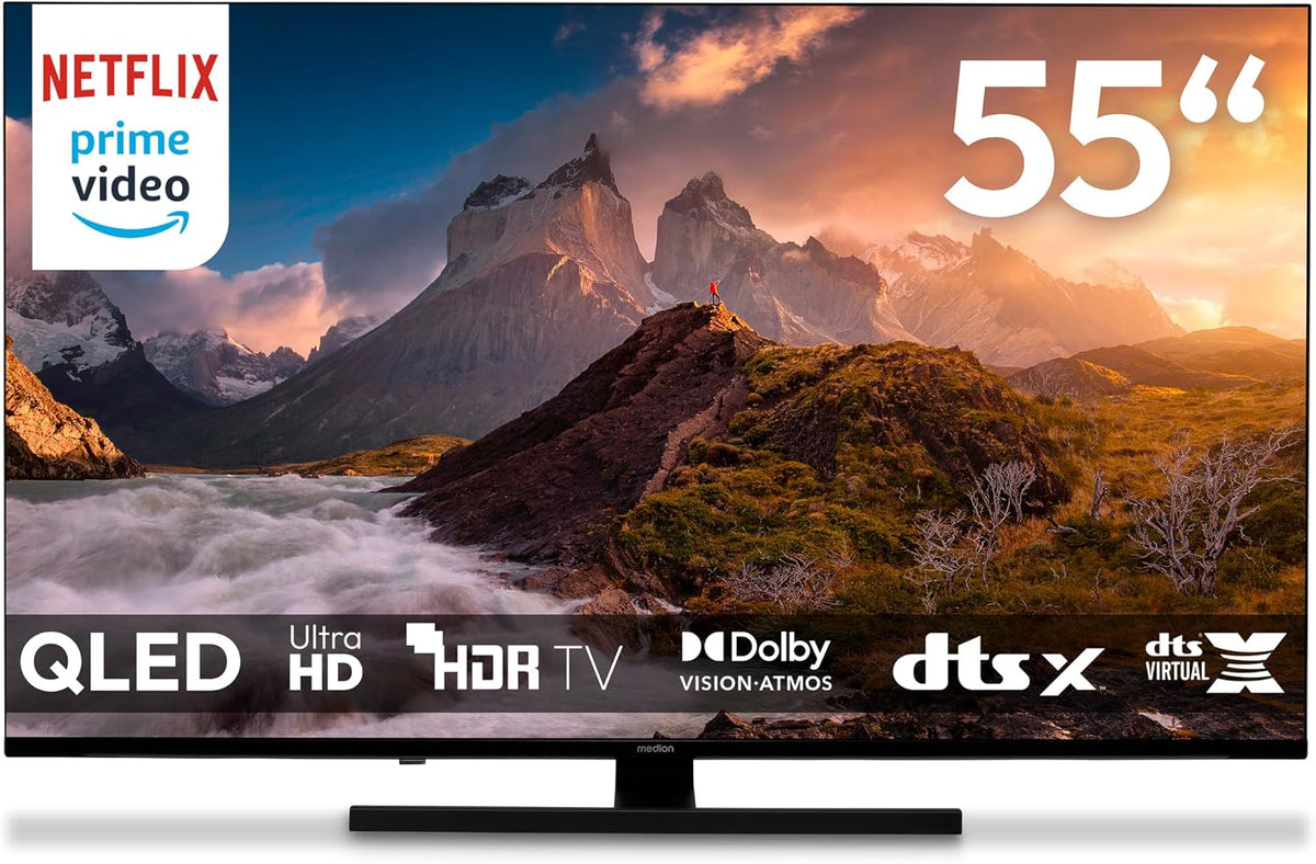 MEDION Téléviseur, 55 Pouces, télécommande, 138, 8 cm, TV 55 Pouces, HDR10, Bluetooth, Compatible avec Google TV, QLED, Dolby Vision