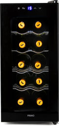 Cave à vin, verre, éclairage LED, 51, 5 × 26, 5 × 56, 5 cm, PRIMO, PR170WK, 10 Bouteilles, 18°C, 15, 5°C, 11°C, 15°C, 13°C, réglable, Noir, pose libre
