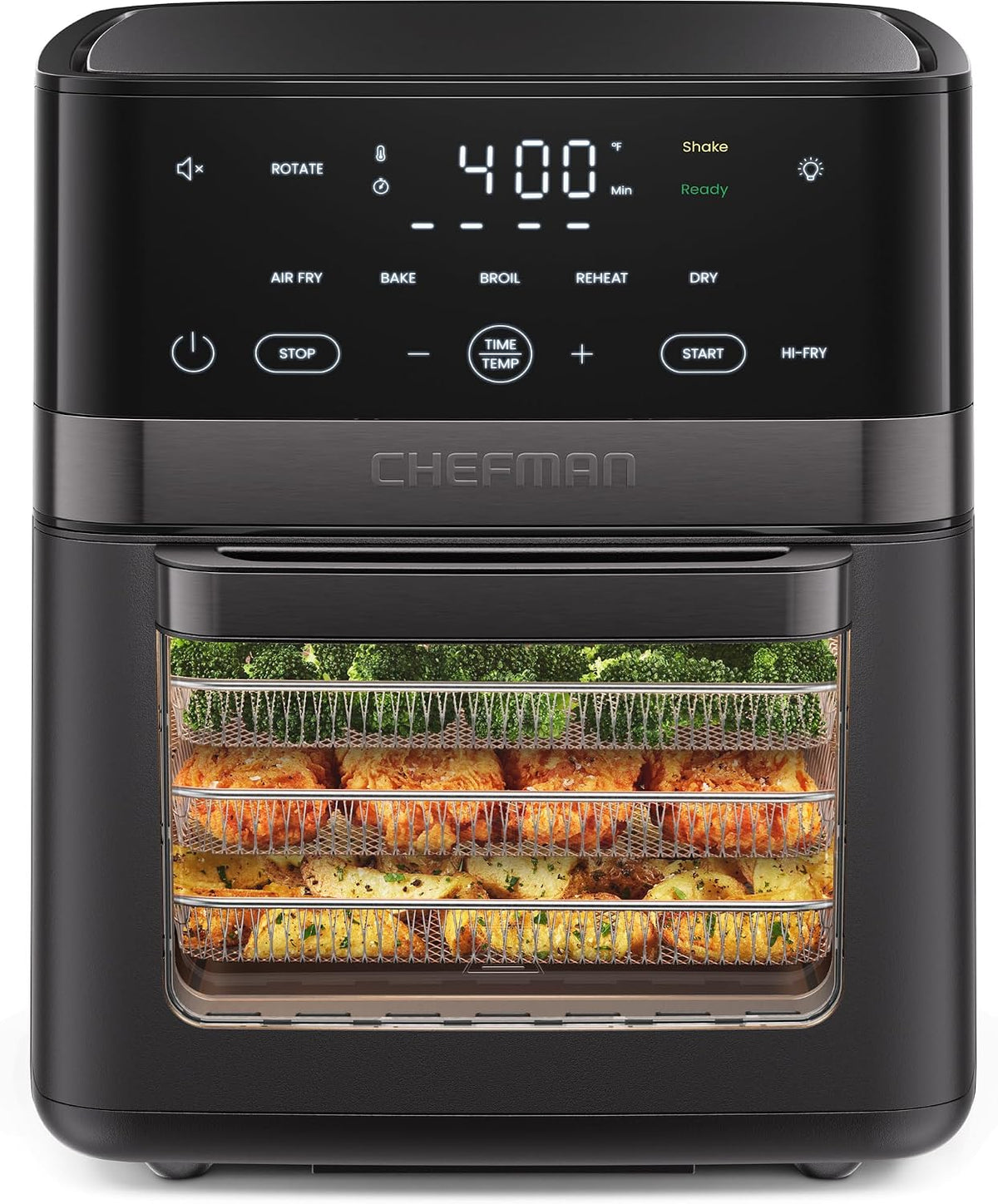 Chefman Friteuse à air chaud 6-en-1 XL 14 qt, four à convection, rôtissoire, déshydrateur, écran tactile, noire