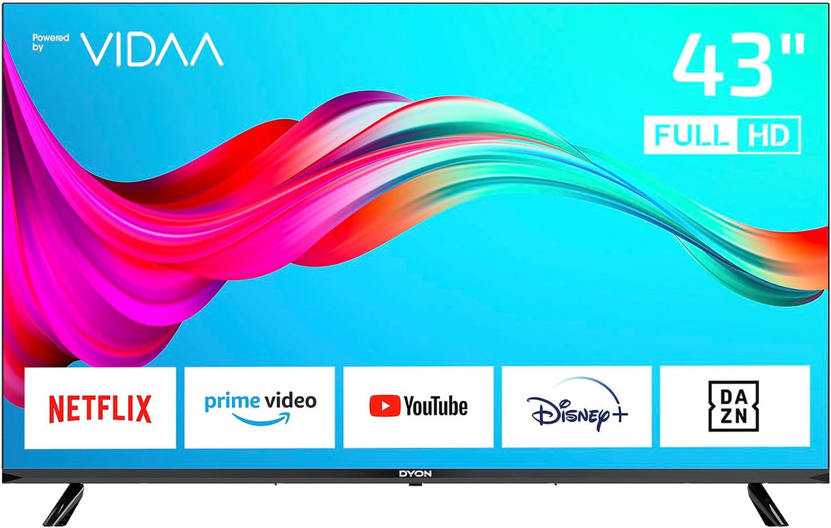 Téléviseur Dyon, télécommande, 108 cm, 95, 5 × 60, 5 × 20, 7 cm, 200 × 200 mm, 5060 Hz, Smart 43 VX, modèle 2022, Wi-Fi, éclairage LED, Noir