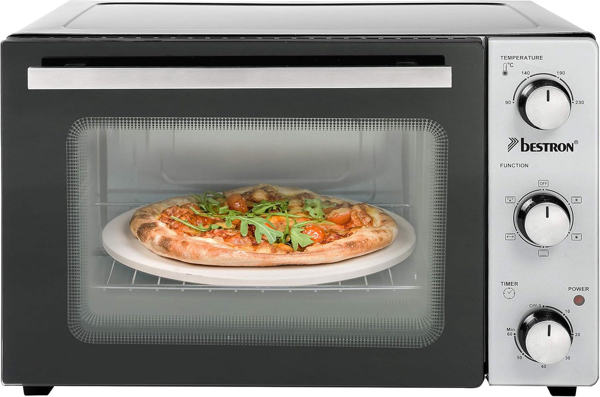 Bestron Four à pizza, réglable, acier inoxydable, 31 l, 1500 W, 51 × 40 × 33, 5 cm, 92 cm, 5 niveaux, 230°C, Noir, minuterie, verre