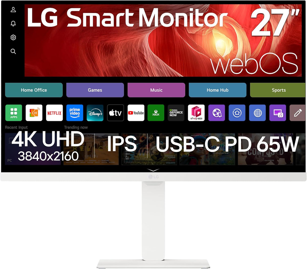 Moniteur PC, 27U730SA-W HDR10, télécommande, LG, 27 pouces, 27U730SA-W 27 pouces Smart 4K UHD, télécommande commande, USB Type-C PD 65W