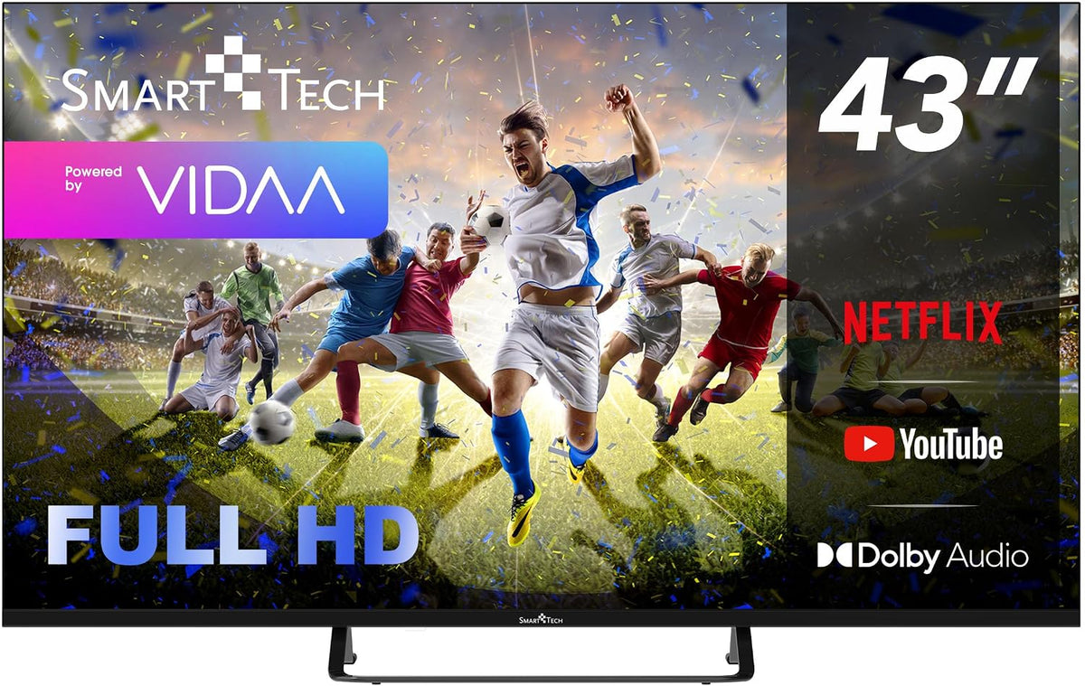Smart Tech 43FV02V 3xHDMI Téléviseur, TV LED Full HD 43 Pouces, 109 cm, Mode Hotel, 109cm, 2xUSB, éclairage LED, Wi-Fi, Molotov, Netflix, Plex