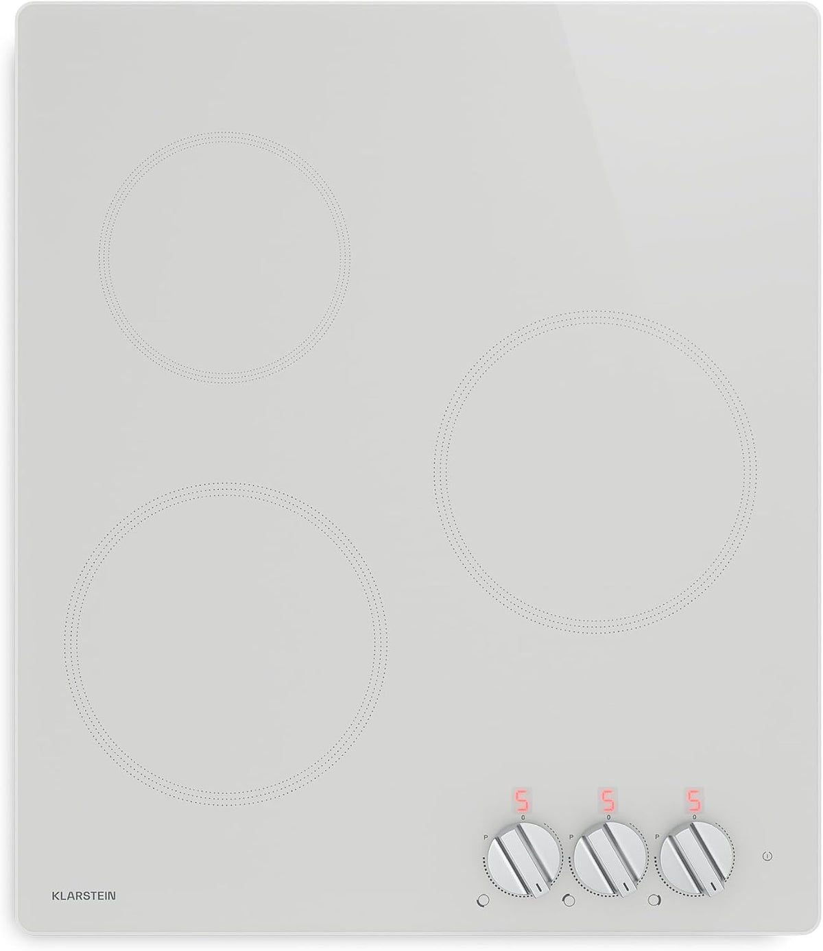 KLARSTEIN Plaque à induction, 9 niveaux, 45cm, 3 Zones, Vitrocéramique 45cm, Blanc, Commande Rotative, Sécurité Surchauffe