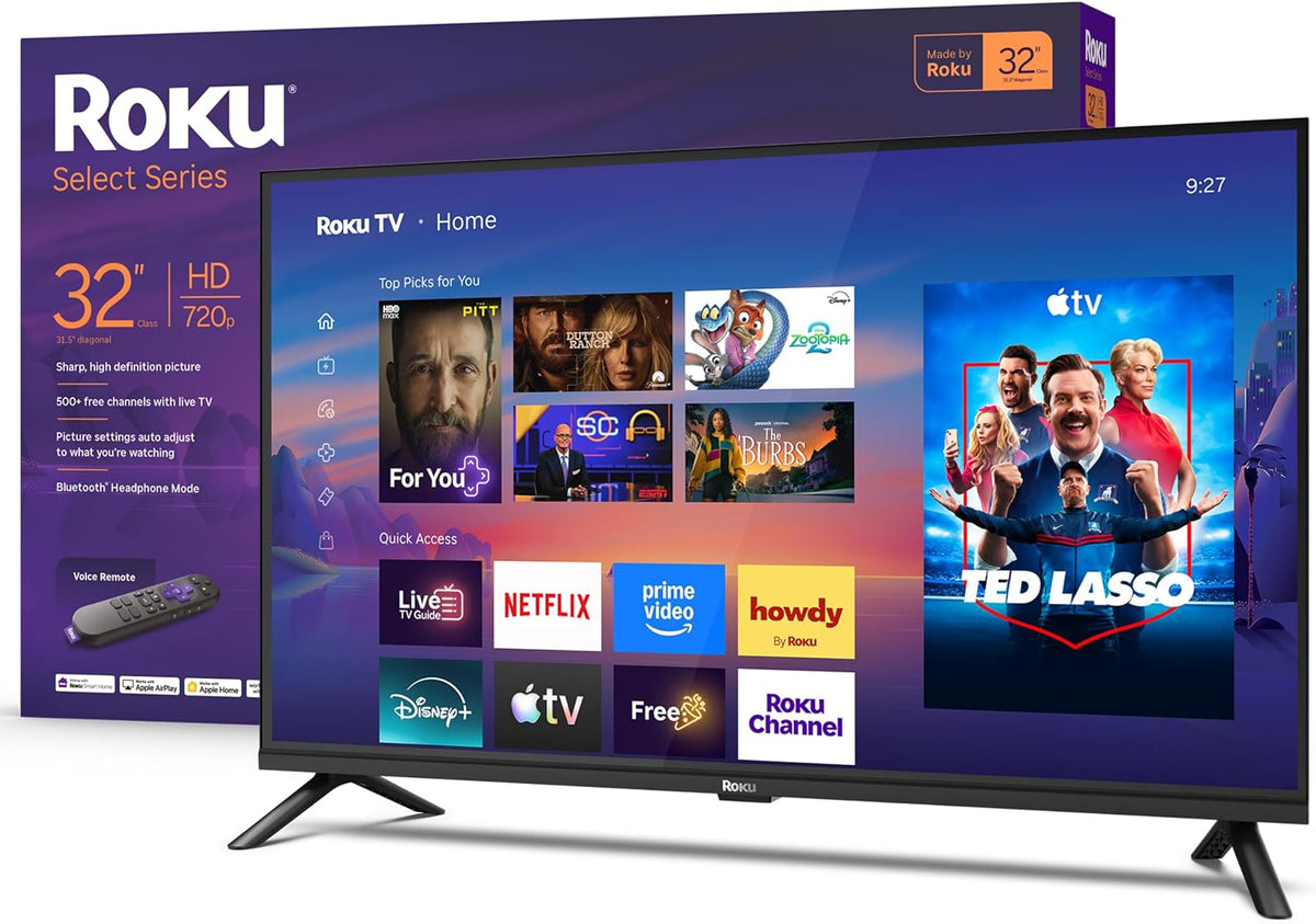 Roku 720p Téléviseur, 32 Pouces, télécommande, Série Select de 32 Pouces, TV avec télécommande vocale, TV HD 720p, Wi-Fi, éclairage LED