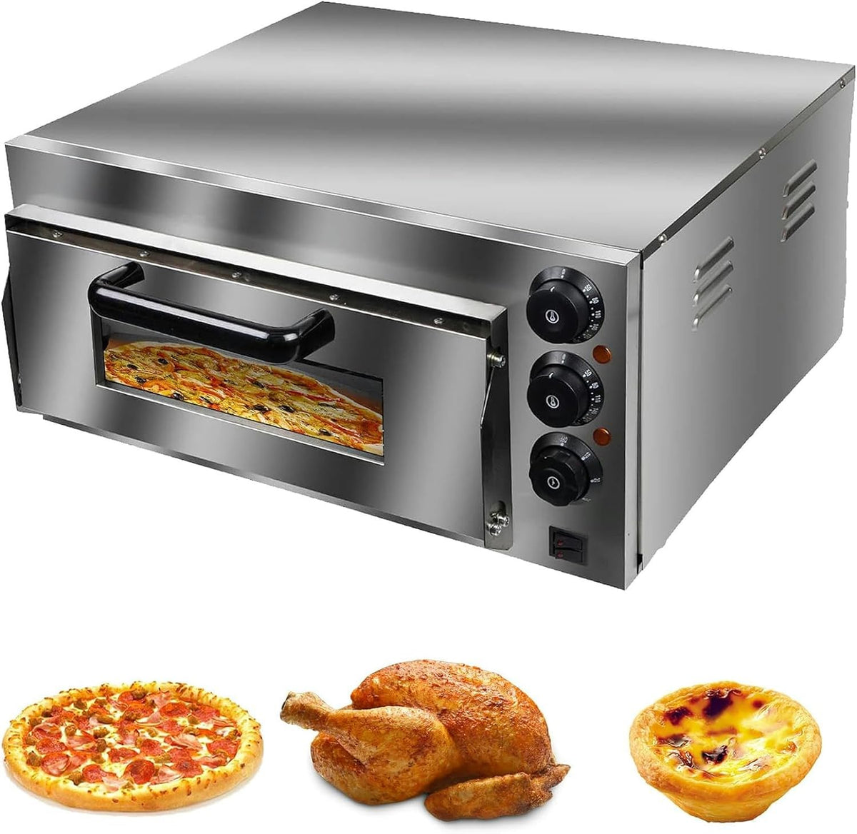 XSDAJSD Four à pizza, Four électrique de comptoir pour Pizzas et Snacks, 14 Pouces, réglable, acier inoxydable, 39, 6 × 39, 6 cm