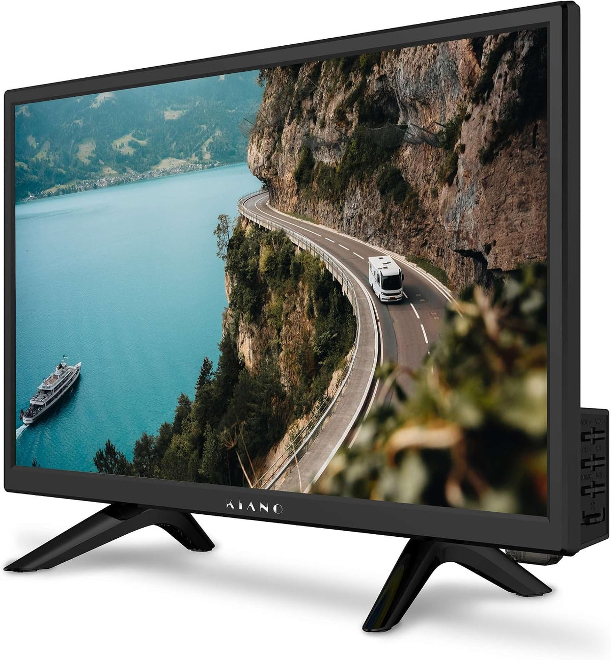 KIANO DVB-T2 Téléviseur, 12 V, USB, 230 V, 5 W, 48, 3 cm, 12 V/230 V, Compact et Léger, 12V, 230V, DVB-T2/S2/C, portable, HDMI, VGA, Noire