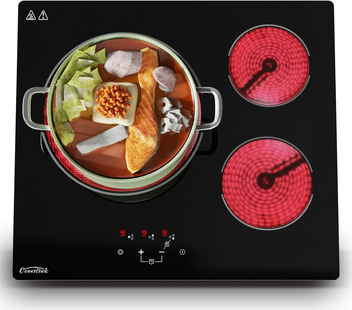 COVERCOOK Plaque de cuisson, 60 cm, pour cuisson précise et souplesse, comme de l'ébène, 5400W, 2400W, minuterie, commandes tactiles