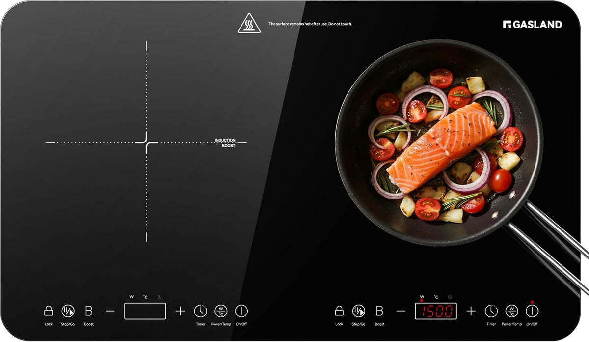 GASLAND IH582BTA Plaque de cuisson, 58 cm, 3500W Plaque à induction mobile avec 2 zones, 10 niveaux, 3500 W, 2000 W, 10 niveaux de température