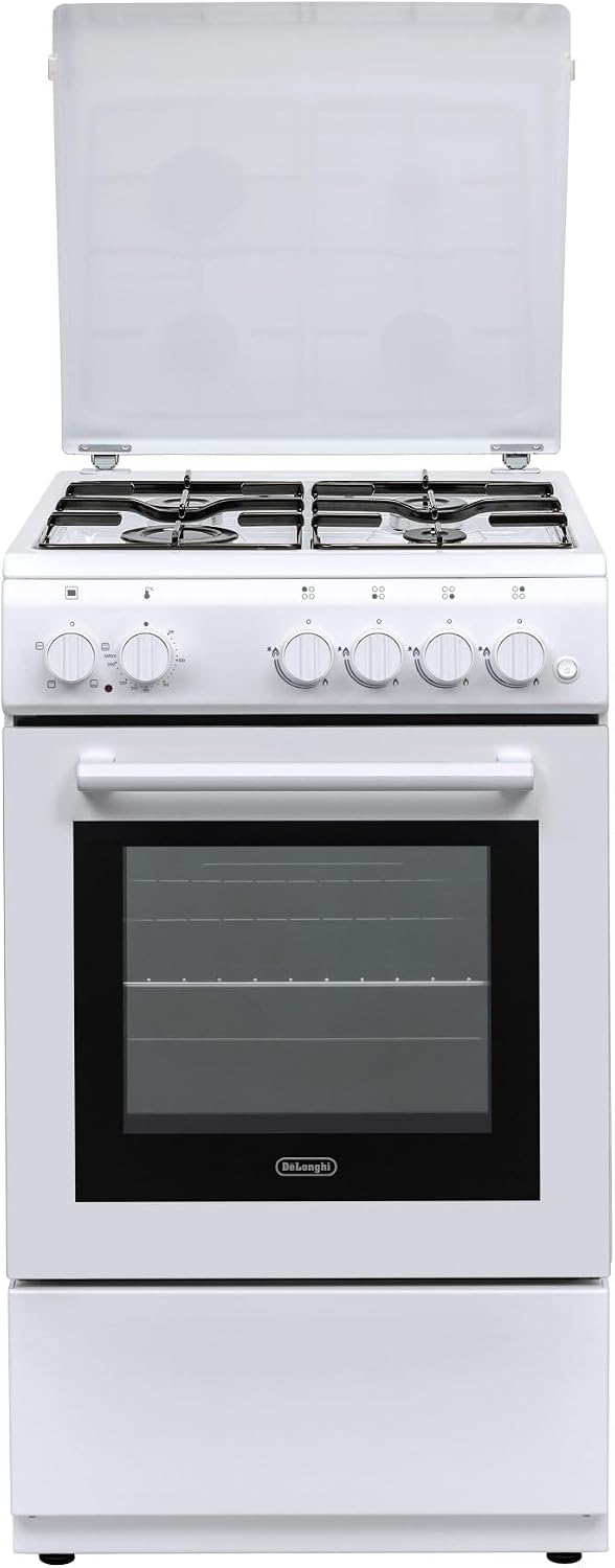 Cuisinière, verre, 50 × 50 cm, De'Longhi, 500 mm, 850 mm, DL554EW, 4 brûleurs, 4 foyer