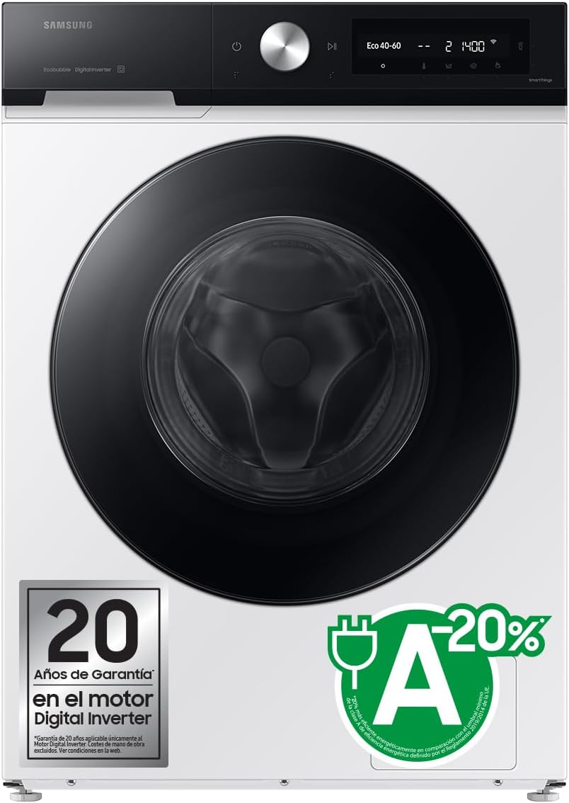 Lave-linge Samsung WW90DB8U95GHU3-9KG, WW90DB8U95GHU3-9KG Classe A Blanc avec SmartThings et Intelligence Artificielle