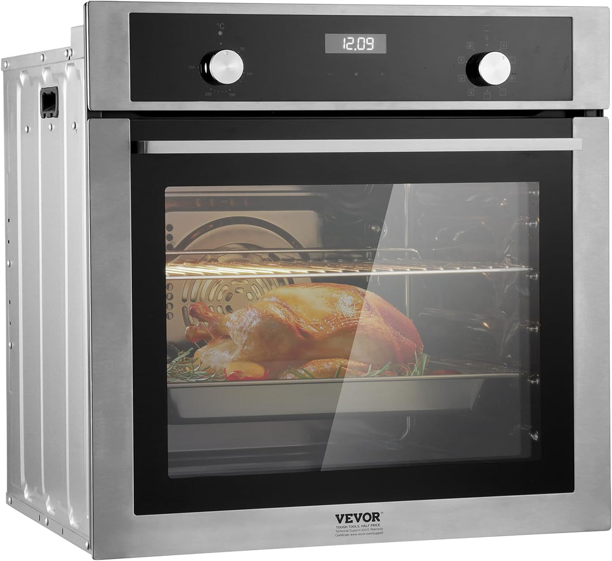 VEVOR Four encastrable, Cuisine, 76 L, avec 9 Fonctions de Cuisson, verre, 59, 5 cm, 595 × 567 × 595 mm, 23, 4 pouces, 200 °C