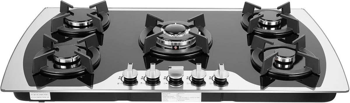 Plaque de cuisson Tagtuell, avec supports en fonte, 20, 1 pouces, verre, 10236 BTU, 9383 BTU, 5971 BTU, 3412 BTU, à 5 feux, pose libre