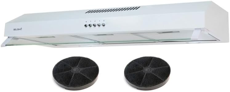 Hotte aspirante BELDEKO, éclairage LED, Hotte Casquette 90 cm Blanc 438 m3/h 200W, 895 × 460 × 140 mm, 200 W, 1, 5 W, 118 mm, 63 dB