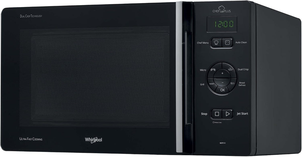 Whirlpool Four micro-ondes, Micro-ondes Grill 25l 800w Noir, acier inoxydable, MCP345NB, 28cm, 230V, 50Hz, fonction gril, minuterie
